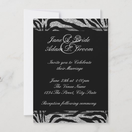 Elegante zwart-wit zebra bruiloft kaart (Voorkant)