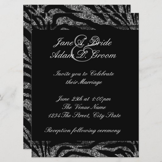 Elegante zwart-wit Zebra bruiloft Kaart (Voorkant / Achterkant)