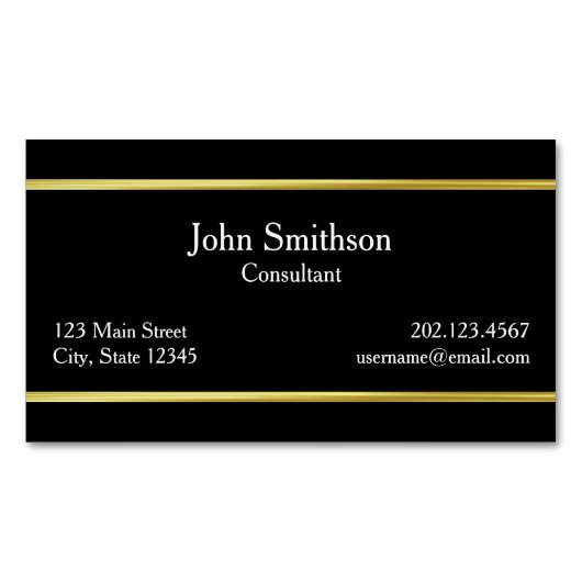 Elegante zwart-witgouden rand visitekaartje magneet (Voorkant)