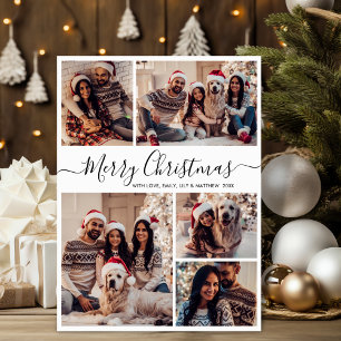 Elegante Zwart Witte 5 Foto Collage Kerstmis Feestdagenkaart