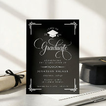 Elegante Zwart Witte Afstudeeruitnodiging 