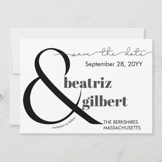 Elegante zwart-witte Ampersand Save the Date (Voorkant)