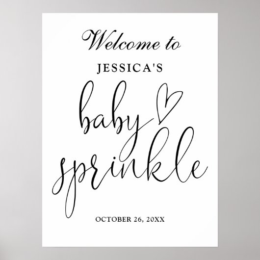 Elegante zwart-witte Baby Sprinkle welkomstbord Poster (Voorkant)
