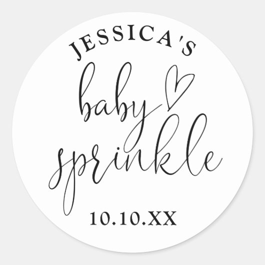 Elegante zwart-witte Baby strooi douche gunst Ronde Sticker (Voorkant)