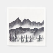 Elegante zwart-witte bergen rustieke bos servet (Voorkant)