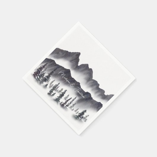 Elegante zwart-witte bergen rustieke bos servet (Hoek)