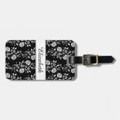 Elegante Zwart-Witte Bloem Bagagelabel (Voorkant horizontaal)