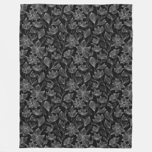 Elegante zwart-witte bloem gepersonaliseerd fleece deken (Voorkant)