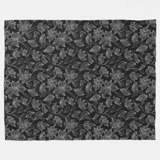 Elegante zwart-witte bloem gepersonaliseerd fleece deken (Voorkant (Horizontaal))