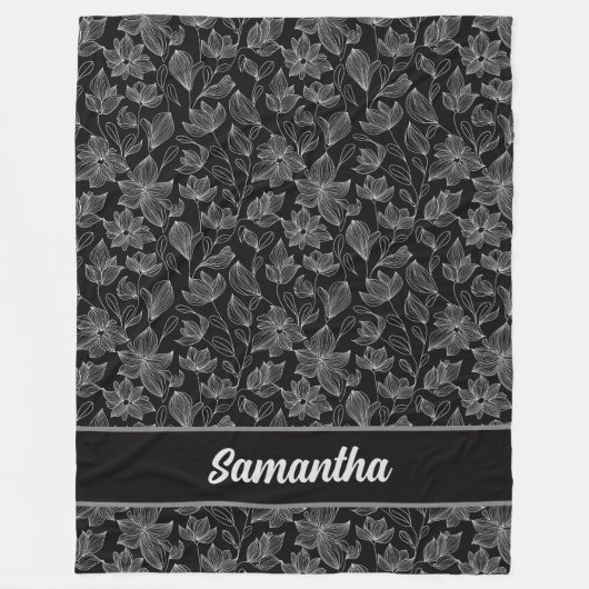 Elegante zwart-witte bloem gepersonaliseerd fleece deken (Voorkant)