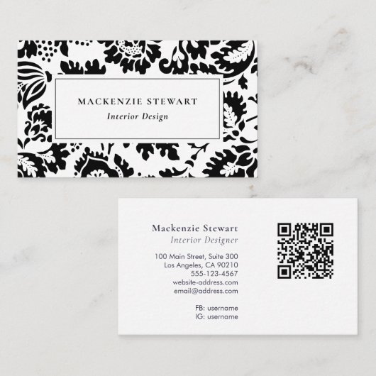 Elegante zwart witte bloem Professional Visitekaartje (Voorkant / Achterkant)