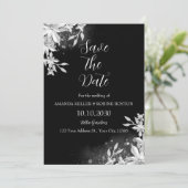 Elegante zwart-witte bloem Save the Date Kaart (Staand voorkant)