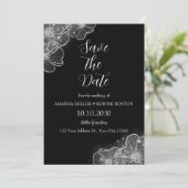 Elegante zwart-witte bloem Save the Date Kaart (Staand voorkant)