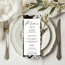 Elegante zwart-witte bloemen aangepaste bruiloft d menu