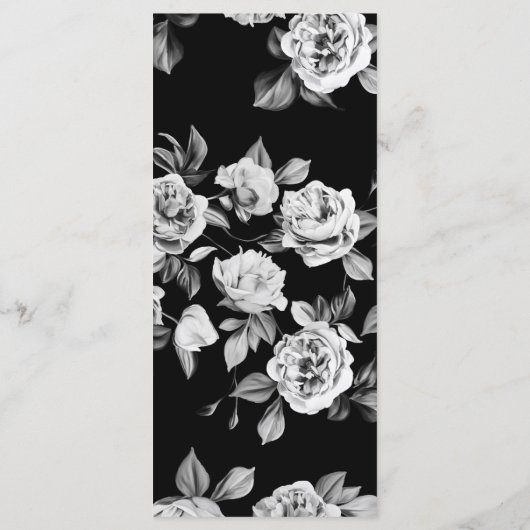 Elegante zwart-witte bloemen aangepaste bruiloft d menu (Achterkant)