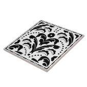 Elegante zwart-witte bloemen Art Deco Damask Tegeltje (Zijkant)