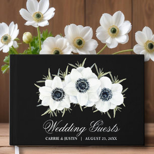 Elegante zwart-witte bloemen bruiloft gastenboek