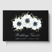 Elegante zwart-witte bloemen bruiloft gastenboek (Voorkant)
