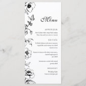 Elegante zwart-witte bloemen bruiloft platte menu (Voorkant)