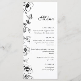 Elegante zwart-witte bloemen bruiloft platte menu
