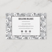 Elegante zwart-witte bloemen, modern en trendy visitekaartje (Achterkant)