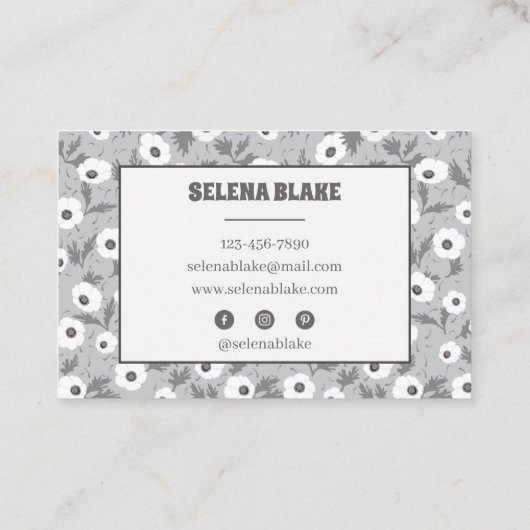 Elegante zwart-witte bloemen, modern en trendy visitekaartje (Achterkant)