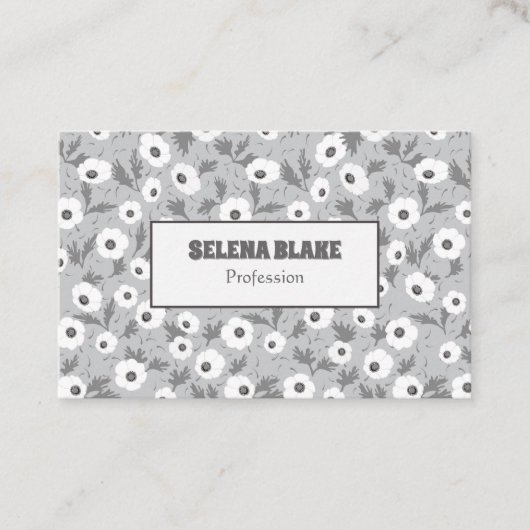 Elegante zwart-witte bloemen, modern en trendy visitekaartje (Voorkant)
