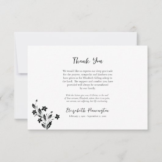 Elegante zwart-witte bloemen orthodoxe begrafenis bedankkaart (Voorkant)