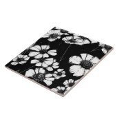 Elegante zwart-witte bloemen tegeltje (Zijkant)
