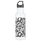 Elegante zwart witte bloemen waterfles  (Voorkant)