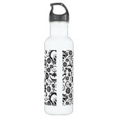 Elegante zwart witte bloemen waterfles  (Achterkant)