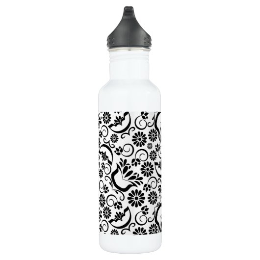 Elegante zwart witte bloemen waterfles  (Rechts)