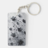 Elegante zwart-witte bloemenacryl Sleutelhanger (achterkant)