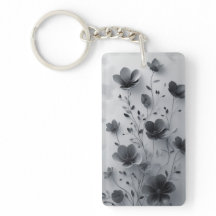 Elegante zwart-witte bloemenacryl Sleutelhanger