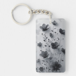 Elegante zwart-witte bloemenacryl Sleutelhanger