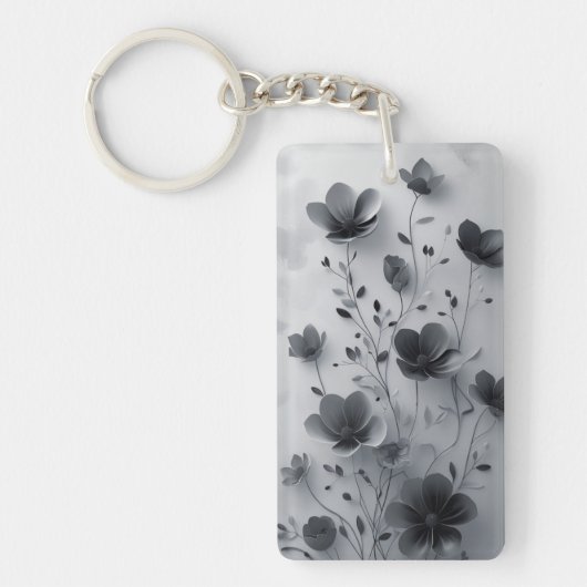 Elegante zwart-witte bloemenacryl Sleutelhanger (Voorkant)