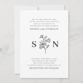 Elegante zwart-witte bloemenbruiloft | minimalisti kaart (Voorkant)