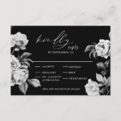 Elegante zwart-witte bloemenbruiloft RSVP Informatiekaartje (Voorkant)