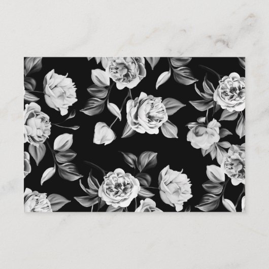Elegante zwart-witte bloemenbruiloft RSVP Informatiekaartje (Achterkant)