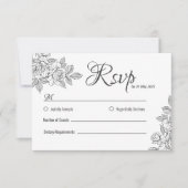 Elegante zwart-witte bloemenbruiloft RSVP-Kaart RSVP Kaartje (Voorkant)