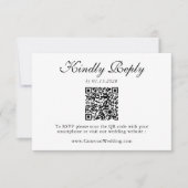 Elegante Zwart Witte Bloemencode QR Code Huwelijks RSVP Kaartje (Voorkant)