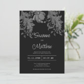 Elegante zwart-witte bloemenkant bruiloft kaart (Staand voorkant)