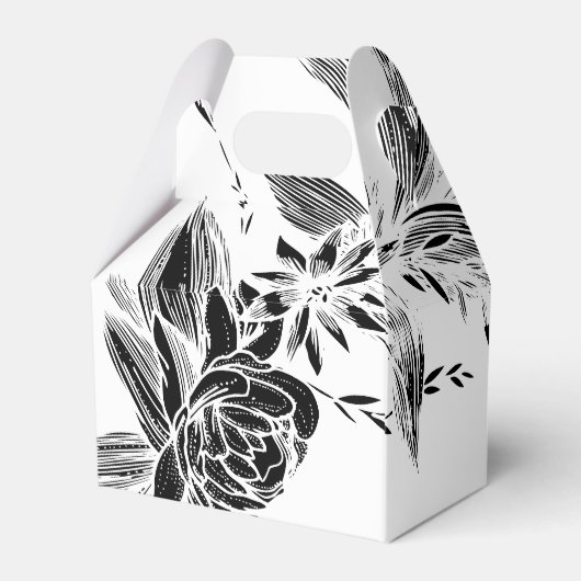 Elegante zwart-witte bloemenkrans bruiloft bedankdoosjes (Achterkant)