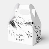 Elegante zwart-witte bloemenkrans bruiloft bedankdoosjes (Voorkant Zijde)