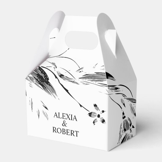 Elegante zwart-witte bloemenkrans bruiloft bedankdoosjes (Voorkant Zijde)