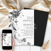 Elegante zwart-witte bloemenkrans bruiloft