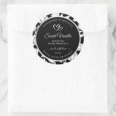 Elegante zwart-witte bloemenproductetiketten ronde sticker (Tas)