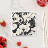 Elegante zwart-witte bloemenwervelingen servet (Insitu)