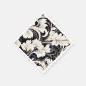 Elegante zwart-witte bloemenwervelingen servet (Hoek)