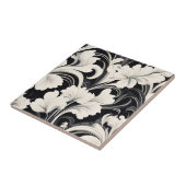 Elegante zwart-witte bloemenwervelingen tegeltje (Zijkant)